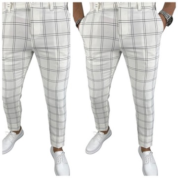 Spodnie męskie chinosy w kratę białe N-1 roz.34