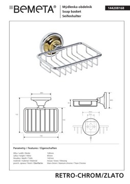 Bemeta RETRO Gold/Chrom Mydelniczka 144208168