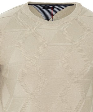 ЭЛЕГАНТНЫЙ СВИТЕР, ВЫСОКОКАЧЕСТВЕННЫЙ 100% ХЛОПОК, ШЕИ С УЗОРОМ, БЕЖЕВЫЙ L