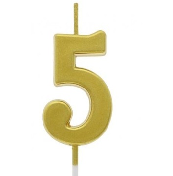 ŚWIECZKA CYFRA 5 PIĘĆ na tort urodzinowa piątka 9,5x2,3 cm złoty piker