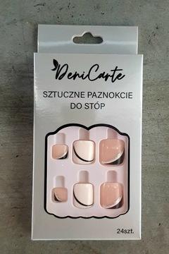 PAZNOKCIE SZTUCZNE TIPSY DO STÓP SAMOPRZYLEPNE NA STOPY FRENCH BROKAT 24SZT