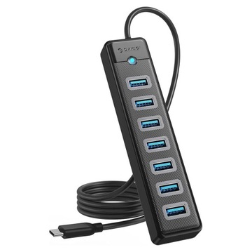 Orico USB-C Hub на 7 портов USB A 3.2 gen1, 5Гбит/с, черный, кабель 1м