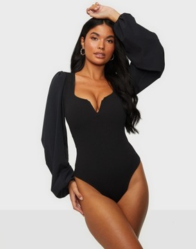 2F0A03 A02 NELLY CZARNE BODY Z DŁUGIM RĘKAWEM M