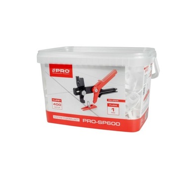System poziomujący płytki PRO-SP600 1mm Klipsy 400 szt. wiadro 5 L