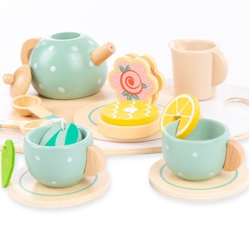 ДЕРЕВЯННЫЙ ЧАЙНЫЙ НАБОР ДЛЯ ДЕТЕЙ АКСЕССУАРЫ ДЛЯ ДЕТСКИХ ИГРОВ + ПОДНОС