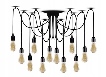 LAMPA SUFITOWA WISZĄCA ŻYRANDOL PAJĄK 12 E27 BLACK
