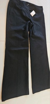 H&M spodnie czarne lniane bootcut szeroka nogawka niski stan dzwony 38