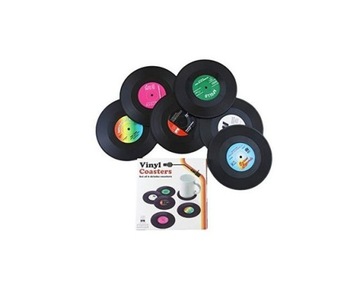 WINYLOWE PODKŁADKI RETRO 6 SZT POD KUBEK SZKLANKĘ