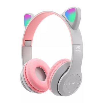 SŁUCHAWKI BLUETOOTH LED KOCIE USZY DLA DZIECI RGB ZMIANA KOLORÓW MIKROFON