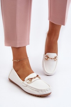 КЛАССИЧЕСКИЕ ЖЕНСКИЕ МОКАСИНЫ ИЗ ЭКО КОЖИ С ДЕКОРАЦИЕЙ, БЕЛЫЕ 38