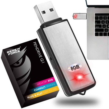 DYKTAFON SZPIEGOWSKI MINI PODSŁUCH PENDRIVE REJESTRATOR GŁOSU USB 8gb 16h