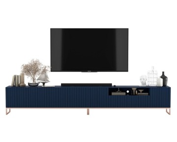 Szafka RTV Glamour Nowoczesna Komoda Ryflowane Fronty Granatowy Mat 300 cm