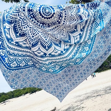 KOC DO ĆWIECZEŃ JOGI MATA 150x150cm PAREO FOUTA MANDALA NATURALNA BAWEŁNA