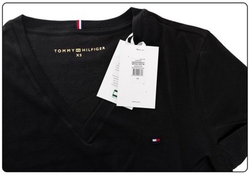 TOMMY HILFIGER KOSZULKA T-SHIRT V-NECK BLACK r. XS