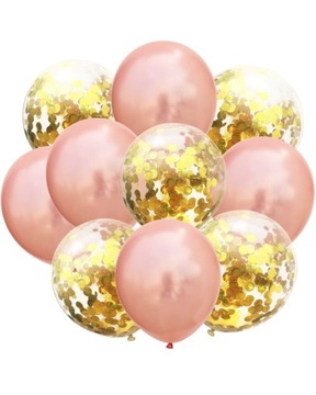 Balony zestaw bukiet rose gold złote konfetti 10