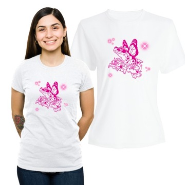 Koszulka Damska z Nadrukiem Bawełniany T-shirt na Prezent Żaba Wróżka XXL