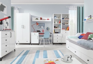 Мебель для детской спальни белая односпальная кровать с ящиками Bergen 13