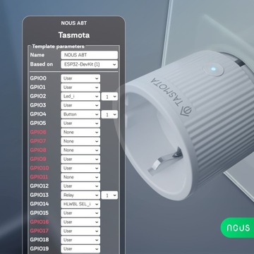 Умная WIFI розетка NOUS A8T TASMOTA ESP32 MATTER 10A MQTT