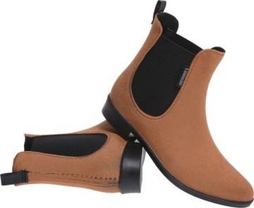 KRÓTKIE KALOSZE DAMSKIE ZAMSZOWE SZTYBLETY camel40