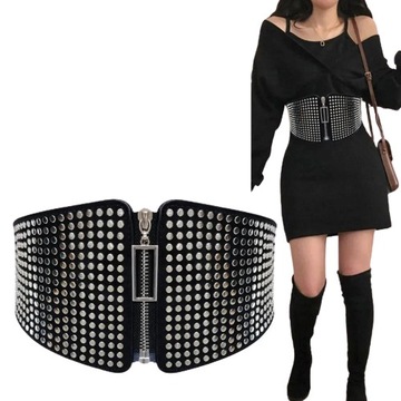 Punk nit szeroki elastyczny gorsetowy pasek damski talia gotycki 100 cm