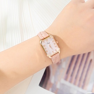 Women Watch Rectangle Dial Faux Leather Strap Quartz