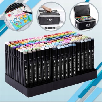 МАРКЕРЫ, ТРИПСЫ, АЛКОГОЛЬНЫЕ РУЧКИ, ДВУСТОРОННИЕ PRO, НАБОР 168 ШТ + СУМКА