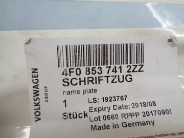 AUDI A6 C6 4F0 ZNAK LOGO NÁPIS ZNAKY KRYT ZADNÍ 4F08537412ZZ