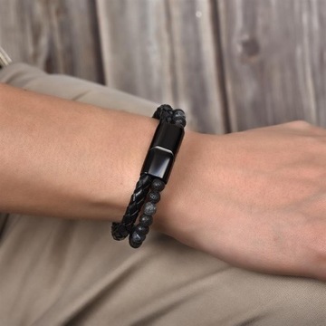 МУЖСКОЙ КОЖАНЫЙ БРАСЛЕТ, ЭЛЕГАНТНЫЕ СТАЛЬНЫЕ БУСЫ, МАГНИТНЫЙ ЗАЖИМ