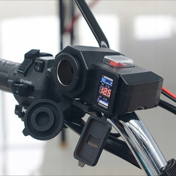 ŁADOWARKA Motocyklowa GNIAZDO Zapalniczki 2xUSB
