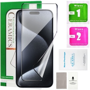 SZKŁO HYBRYDOWE PEŁNE DO APPLE IPHONE 15 PRO MAX CAŁY EKRAN CERAMICZNE 9D