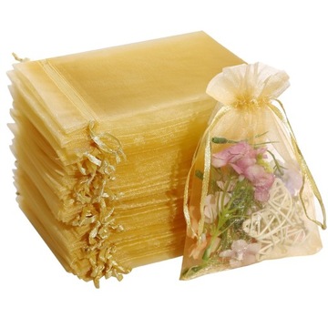 100*Woreczki z organzy ZŁOTE Prezenty Biżuteria 10x15