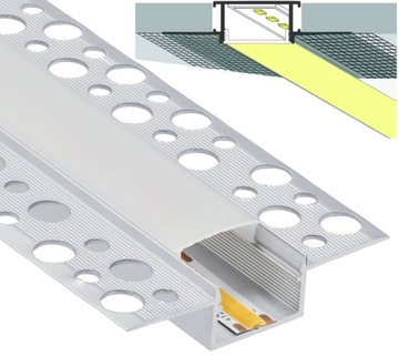 Profil LED Regips 1m Do Taśm LED Anodowany klosz mleczny zaślepki Zestaw