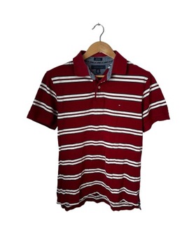 Koszulka polo Tommy Hilfiger czerwona w paski z logo L