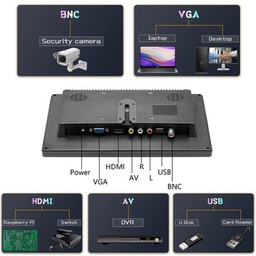 СВЕТОДИОДНЫЙ МОНИТОР 10-ДЮЙМОВЫЙ HD HDMI АВТОМОБИЛЬНЫЙ МОНИТОР HDMI VGA 12V КОМПЬЮТЕРНЫЙ AV
