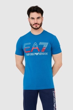 EA7 T-shirt męski niebieski z dużym białym logo S