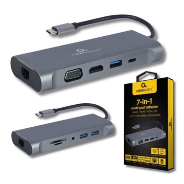 HUB USBADAPTER 7w1 USB-C - HDMI | VGA | USB 3.0 | USB-C Gembird