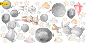 Детские наклейки на стену БУНТЫ, ЦВЕТНЫЕ ШАРИКИ КРОЛИК