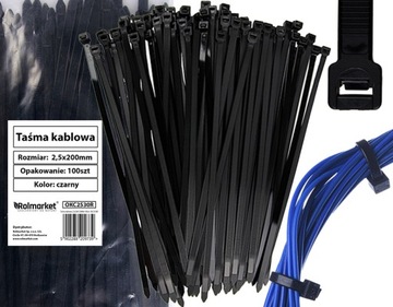 Кабельные стяжки Кабельные стяжки 100 шт. Кабельные стяжки 2,5x200 мм Кабельные стяжки черные
