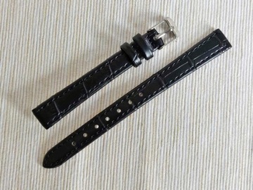 PASEK DO ZEGARKA MĘSKI DAMSKI 12 MM, XXL, CZARNY, SKÓRA