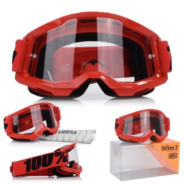 Gogle 100% STRATA 2 RED Szyba Przezroczysta Anti
