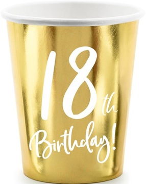 KUBECZKI papierowe na 18 URODZINY BIRTHDAY osiemnastkę złote 220 ml 6 szt
