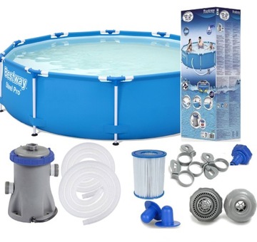 Basen stelażowy okrągły Bestway 305 305x76 Pompa filtr 14w1 DURAPLUS