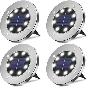 СОЛНЕЧНАЯ САДОВАЯ ЛАМПА СВЕТОДИОДНЫЕ НАЗЕМНЫЕ ЛАМПЫ ДИСКОВЫЙ ДАТЧИК СУМЕРКИ 4 X ДИСК