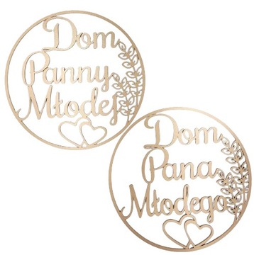 Dom Panny Pana Młodego ZŁOTE Koła Obręcz Dekoracja Weselne 30 cm Zestaw