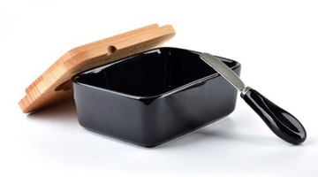 ФАРФОРОВАЯ МАСЛЕНКА С НОЖОМ И ЧЕРНОЙ КРЫШКОЙ