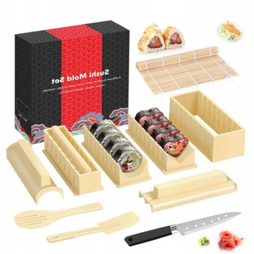 KOMPLETNY ZESTAW DO ROBIENIA SUSHI Z FOREMKAMI MASZYNKA DO SUSHI BIAŁY