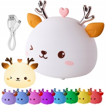 SILIKONOWA LAMPKA NOCNA DLA DZIECI LED RGB USB 16 KOLORÓW LAMPA JELONEK