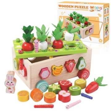 Třídič Kostek Dřevěný Montessori Skládačka Chyť Červa Kočárek Sada XL