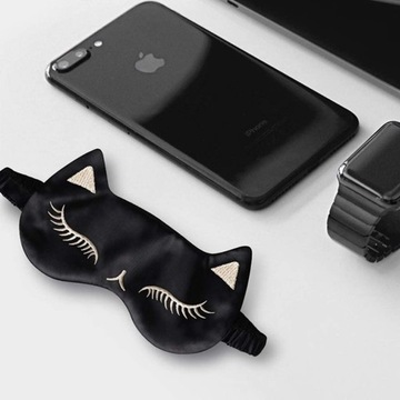 Opaska na gumce maska do spania na oczy do samolotu lekka kotek czarny