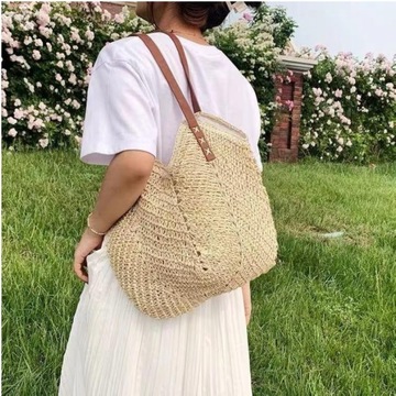 DUŻA TOREBKA KOSZYK na RAMIĘ ZAMEK RAFFIA+ APASZKA